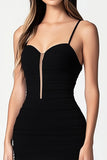 Black Satin Bodycon Spaghetti Straps Mini Dress