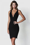 Black Sheath V-Neck Satin Mini Dress