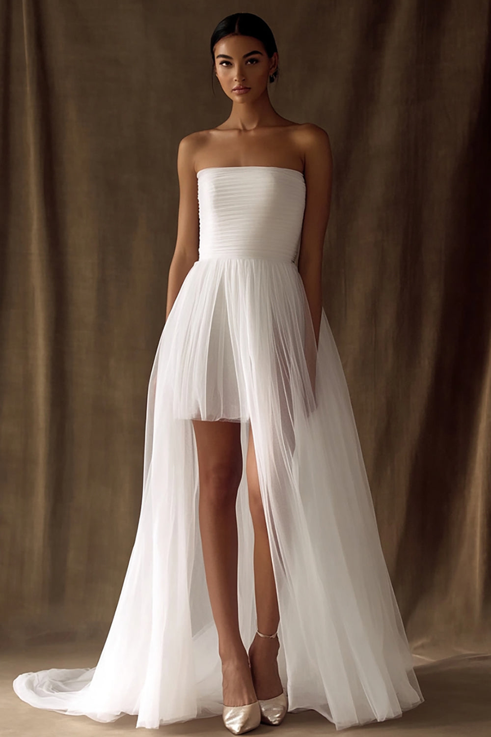 White Tulle Strapless Wedding Dress