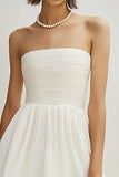 White Strapless A Line Chiffon Mini Dress
