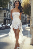 Stylish Bodycon Lace Asymmetrical White Graduation Dress