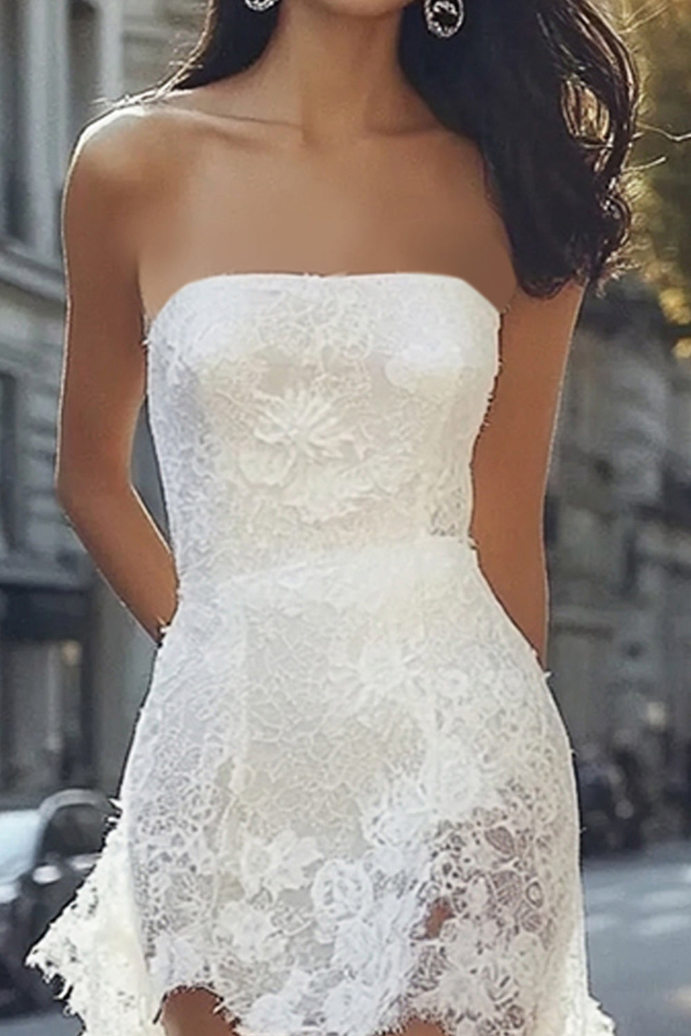 Stylish Bodycon Lace Asymmetrical White Graduation Dress