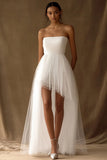 Simple White Asymmetrical A Line Wedding Dress With Tulle