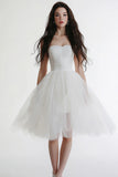 White A Line Midi Party Dress With Tulle