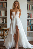 White Asymmetrical A Line Wedding Dress With Sequins