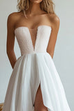 White Asymmetrical A Line Wedding Dress With Sequins