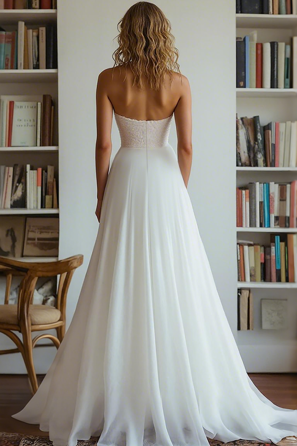 White Asymmetrical A Line Wedding Dress With Sequins