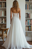 White Asymmetrical A Line Wedding Dress With Sequins