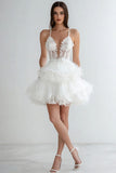 White A Line Lace Graduation Dress With Tulle