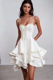 Ruffled A Line Satin White Graduation Dress
