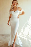 Off The Shoulder Mermaid White Maxi Dress With Slit