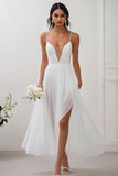 Simple White Spaghetti Straps Chiffon Engagement Dress