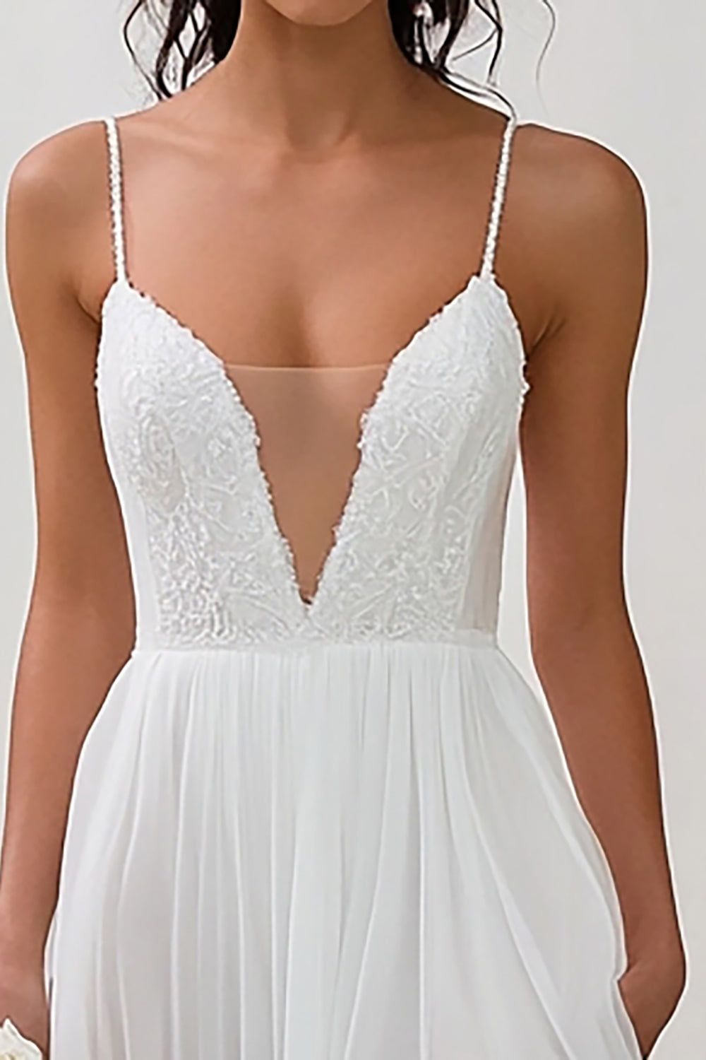 Simple White Spaghetti Straps Chiffon Engagement Dress