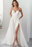 Stylish A Line Chiffon White Engagement Dress With Slit