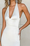 White V Neck Satin Maxi Dress