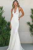 White V Neck Satin Maxi Dress