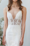 White Spaghetti Straps Lace Graduation Dress