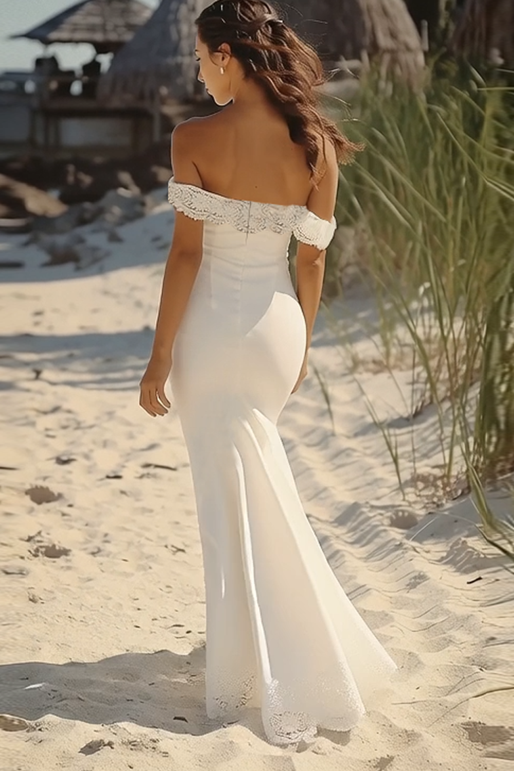 Off The Shoulder White Mermaid Engagement Dress with Lace