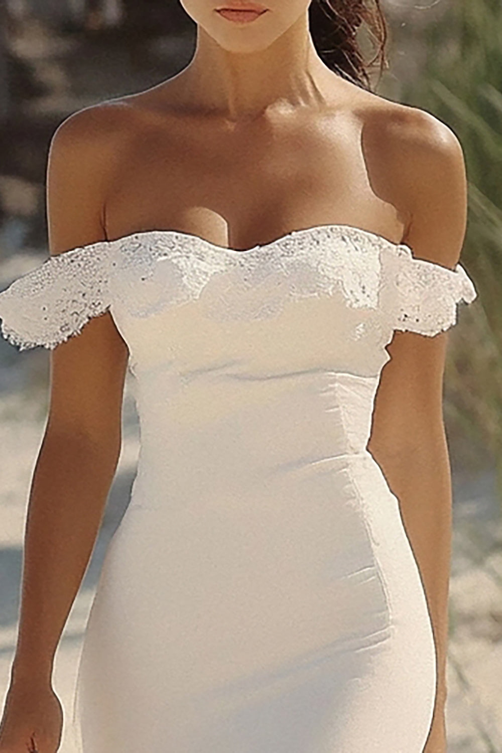 Off The Shoulder White Mermaid Engagement Dress with Lace