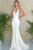 Stylish Mermaid White Halter Satin Maxi Dress