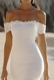 White Off The Shoulder Asymmetrical Graduation Dress With Lace