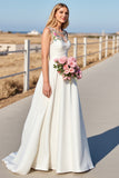 White A Line Floral Long Wedding Dress