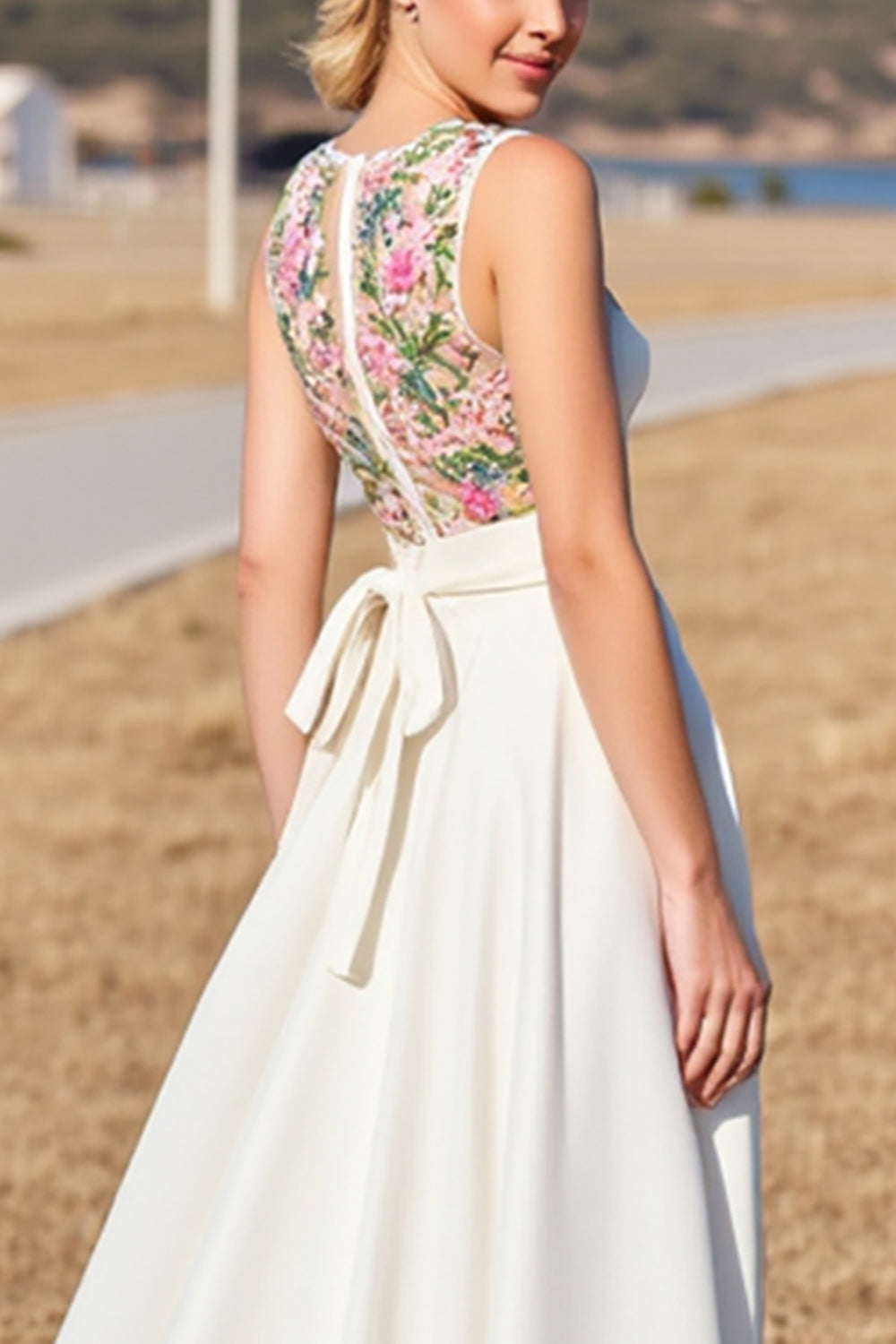 White A Line Floral Long Wedding Dress