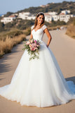 White A Line Cap Sleeve Long Wedding Dress