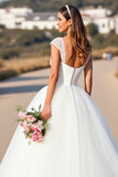 White A Line Cap Sleeve Long Wedding Dress