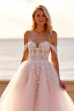 Blush A Line Tulle Off The Shoulder Wedding Dress