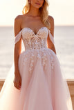 Blush A Line Tulle Off The Shoulder Wedding Dress