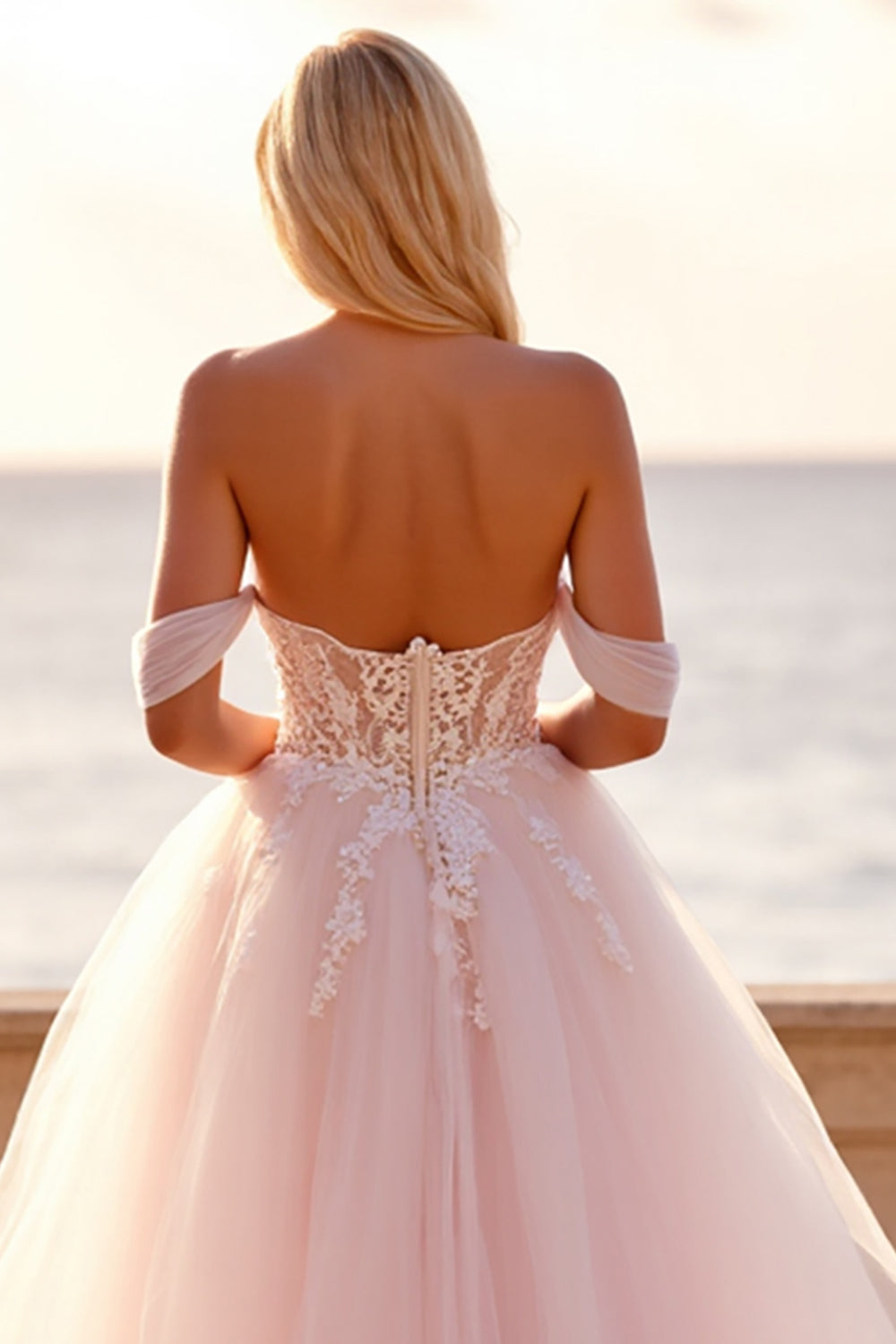 Blush A Line Tulle Off The Shoulder Wedding Dress