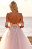 Blush A Line Tulle Off The Shoulder Wedding Dress