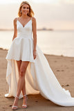 White A Line Spaghetti Straps High Low Wedding Dress