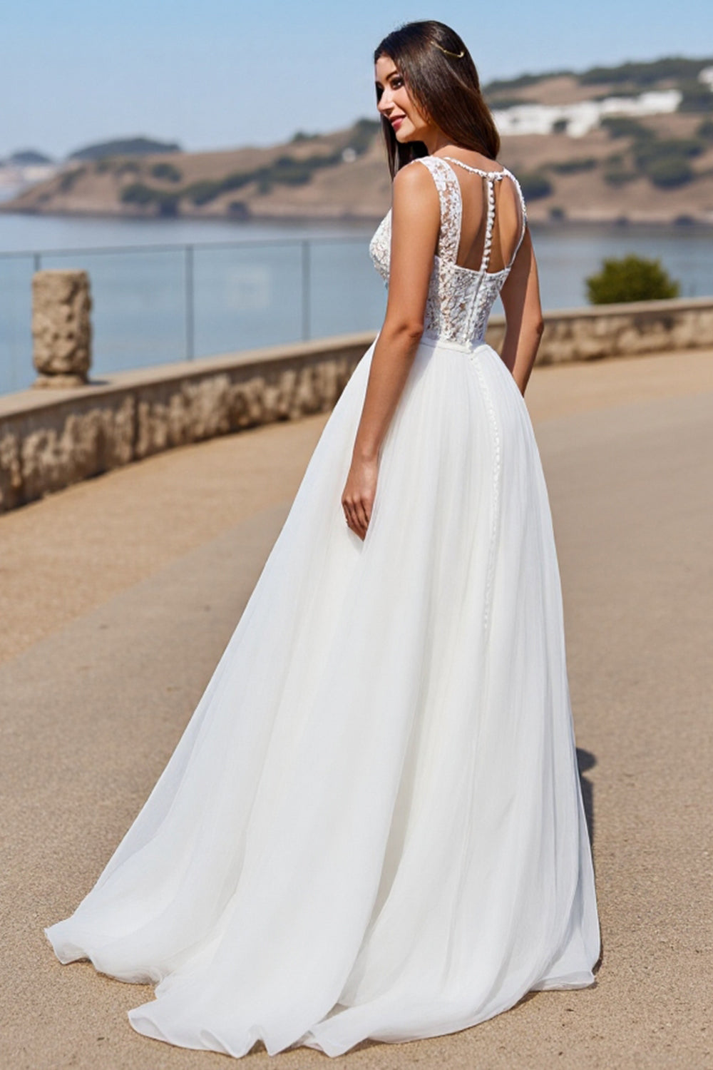 Elegant White A Line Wedding Dress with Appliques