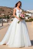 Tulle A Line White Floor Length Wedding Dress