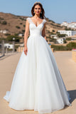 Tulle A Line White Floor Length Wedding Dress