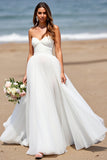 Strapless A Line Tulle White Wedding Dress