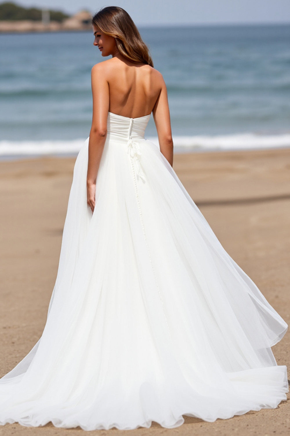 Strapless A Line Tulle White Wedding Dress
