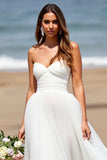 Strapless A Line Tulle White Wedding Dress