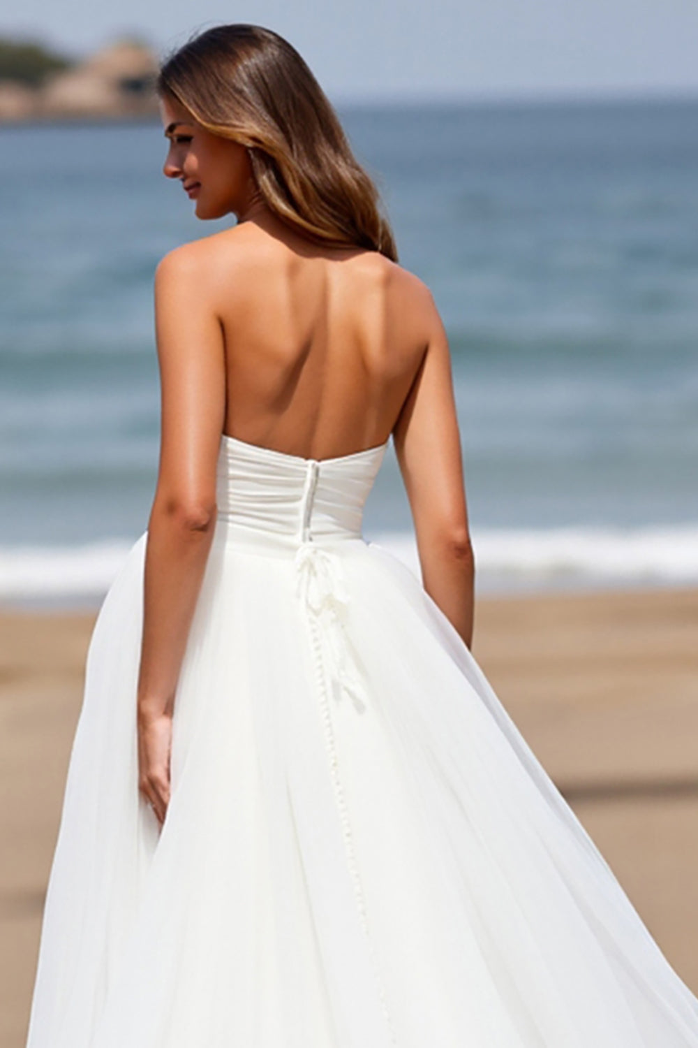 Strapless A Line Tulle White Wedding Dress