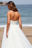 Strapless A Line Tulle White Wedding Dress