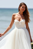 Strapless A Line Tulle White Wedding Dress