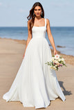 A Line White Long Wedding Dress