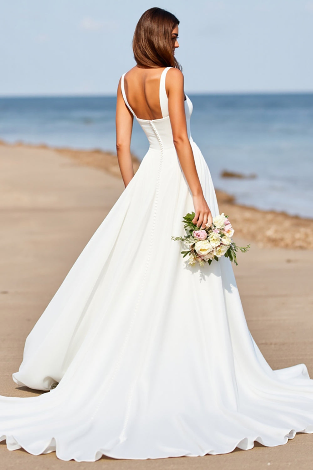 A Line White Long Wedding Dress