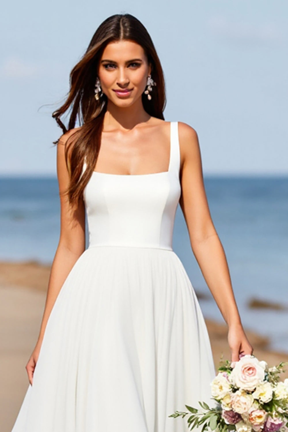 A Line White Long Wedding Dress