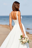 A Line White Long Wedding Dress