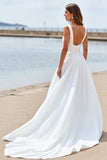 White A Line Square Neck Wedding Dress