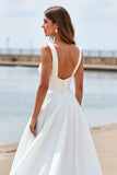 White A Line Square Neck Wedding Dress
