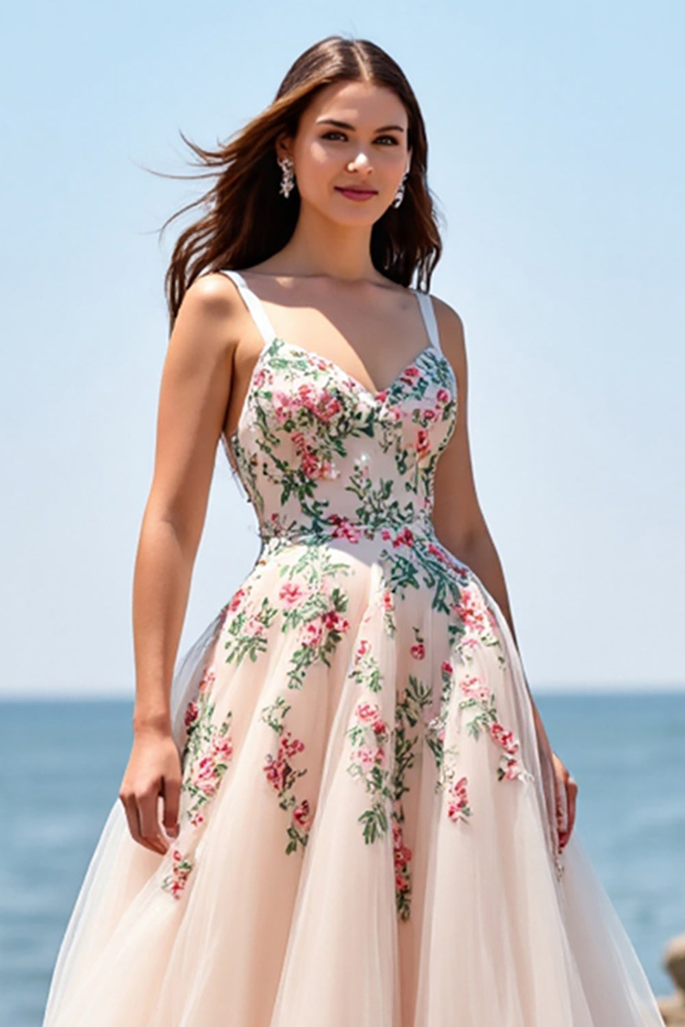 Blush A Line Floral Appliqued Wedding Dress